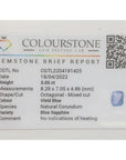 Colourstone Gem Testing Lab report for a 3.05 ct vivid blue octagonal sapphire.