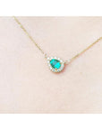 Halo natural diamonds emerald Pear cut Necklace 0.70 Carats Vibrant bluish green Color 14K Yellow Gold