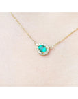 Halo natural diamonds emerald Pear cut Necklace 0.70 Carats Vibrant bluish green Color 14K Yellow Gold