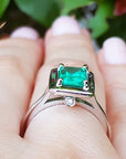 1.50 Carat Muzo Colombian Emerald Solitaire Ring in 18K White Gold
