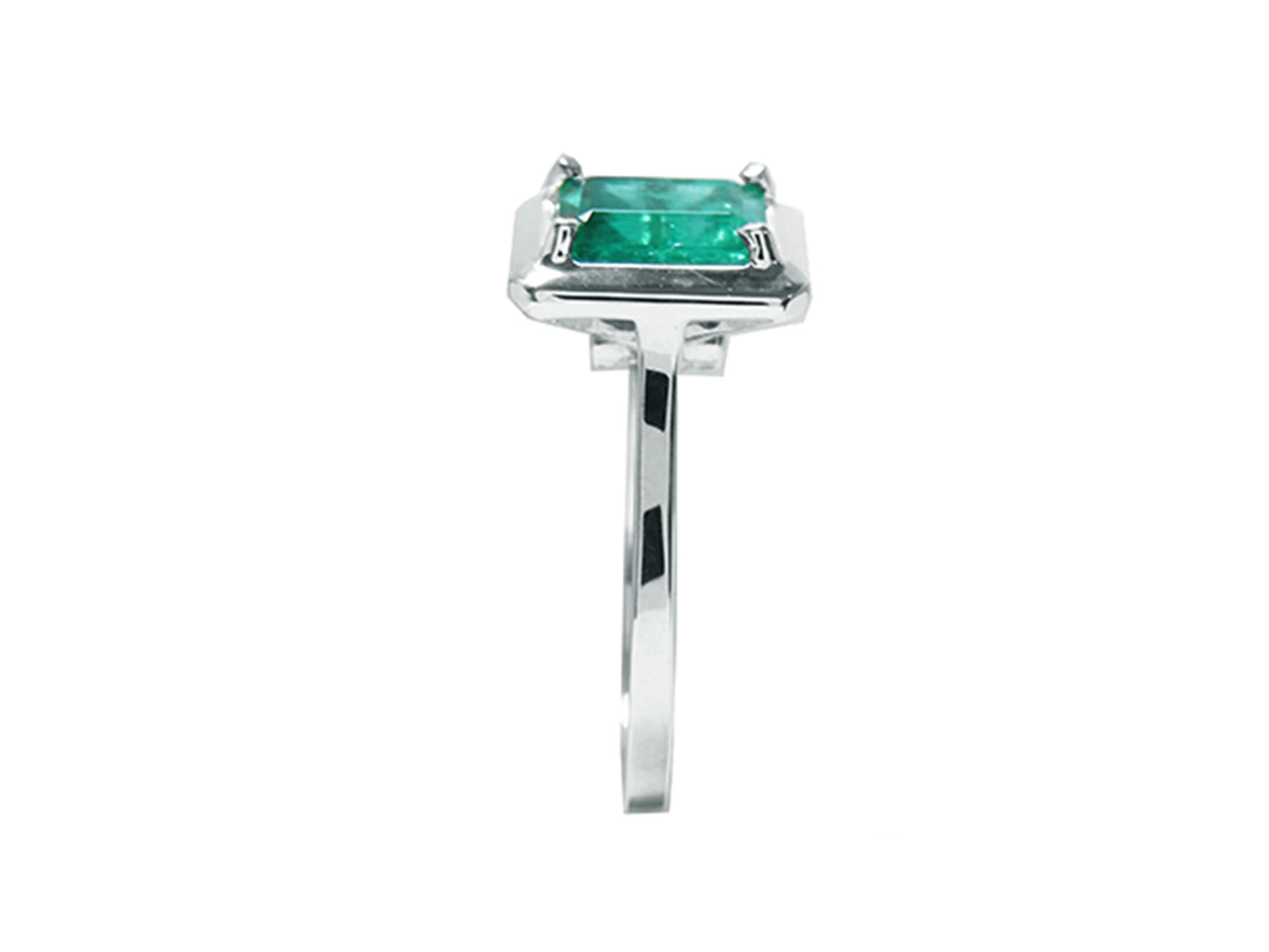 1.50 Carat Muzo Colombian Emerald Solitaire Ring in 18K White Gold