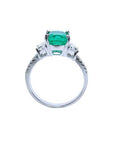 This Cushion cut Muzo mine Colombia emerald ring for women is on a lateral position top and gallery view.