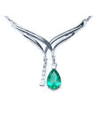 Chevon design 14k white gold emerald necklace natural pear cut sparkling medium green color