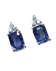 2.16 Carats Blue Sapphire Earrings Natural Diamonds 14K White Gold