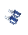 2.16 Carats Blue Sapphire Earrings Natural Diamonds 14K White Gold
