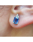 2.16 Carats Blue Sapphire Earrings Natural Diamonds 14K White Gold