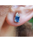 2.16 Carats Blue Sapphire Earrings Natural Diamonds 14K White Gold