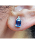 2.16 Carats Blue Sapphire Earrings Natural Diamonds 14K White Gold