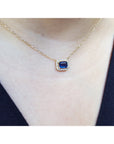 1.03 ct. Natural Blue Sapphire Necklace Emerald cut Halo Diamonds in 14K Yellow Gold