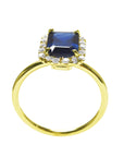 Women's Natural Blue Sapphire Ring 1.99 ct. Halo Diamond in 14k Yellow Gold