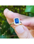 Women's Natural Blue Sapphire Ring 1.99 ct. Halo Diamond in 14k Yellow Gold