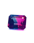 A faceted rectangular emerald cut watermelon tourmaline from Brazil displaying its left side profile top facets.
