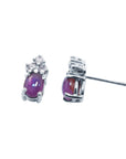 Pink sapphire and diamond earrings oval cabochon cut in 14k white gold.