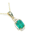 Necklace With Natural Colombian Emerald 0.58 ct and Diamonds 14k Yellow Gold