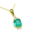 Necklace With Natural Colombian Emerald 0.58 ct and Diamonds 14k Yellow Gold