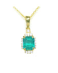 Necklace With Natural Colombian Emerald 0.58 ct and Diamonds 14k Yellow Gold