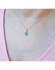 Necklace With Natural Colombian Emerald 0.58 ct and Diamonds 14k Yellow Gold