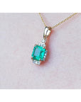 Necklace With Natural Colombian Emerald 0.58 ct and Diamonds 14k Yellow Gold