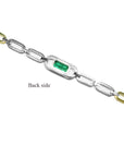 Women's Emerald-cut Emerald paper clip Bracelet 2.20 ct. White/yellow Gold 14K Natural Diamonds