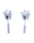 Top and underside view of a 14k white gold diamond stud earrings screw backs.