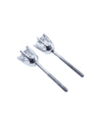 Pair of 14k white gold diamond stud earrings screw backs, side profile view.
