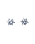 A pair of screw back natural diamond stud earrings white gold, topside position view.