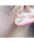 0.46 ct round brilliant natural diamond stud earring with screw back, set in 14K white gold on an ear.