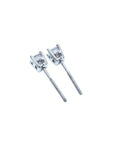 Pair of screw backs diamond stud earrings white gold, downside view.