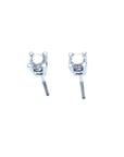 A pair of screw backs diamond stud earrings white gold, top and side profile view.