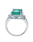 This Colombian emerald engagement ring displays the top and gallery profile.