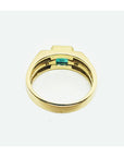 The underside view of this men's natural emerald ring in yellow gold.