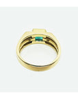The underside view of this men's natural emerald ring in yellow gold.