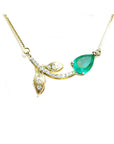 Natural Colombian emerald necklace 1.66 carats sourced from Muzo mines; nature inspired design handcrafted in 14k yellow gold