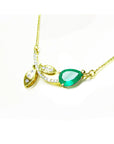 Genuine emerald necklace 1.66 carats sourced from Muzo mines: nature inspired design handcrafted in 14k yellow gold