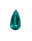 Natural emerald pear cut from muzo mine Colombia, taller front side table and crown view