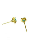 Hexagon emerald and diamond stud earrings in 14K yellow gold.
