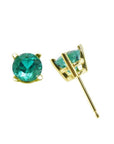 14k yellow gold emerald stud earrings, round cut with natural colombian emeralds.