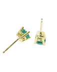 14k yellow gold emerald stud earrings, upside down position underside view.
