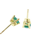 14k yellow gold emerald stud earrings, upside down position underside view.