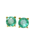 Pair of emerald stud earrings with 14k yellow gold settings natural colombian emeralds.