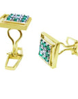 Emerald and diamond cufflinks for men eight round cut natural sourced from the Muzo mines in Colombia square design
