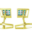 Emerald and diamonds men’s cufflinks eight round cut natural sourced from the Muzo mines in Colombia square design