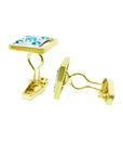 14K yellow gold men's cufflinks with genuine emeralds in a diamond-shaped design.