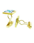 14K yellow gold men's cufflinks with genuine emeralds in a diamond-shaped design.