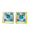 A pair of cufflinks for men with five round cut natural colombian emeralds each in yellow and white gold topside view.