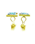 Pair of 14K yellow gold men's cufflinks with green emeralds in a diamond-shaped design.