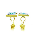 Pair of 14K yellow gold men's cufflinks with green emeralds in a diamond-shaped design.