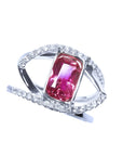 GIA certified 1.38 ct purplish pink sapphire ring with a fancy emerald cut and sparkling diamond accents.