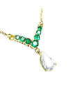 Par cut diamond and natural emeralds necklace crafted in 14k yellow gold