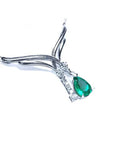 14k white gold emerald necklace natural pear cut sparkling medium green color.
